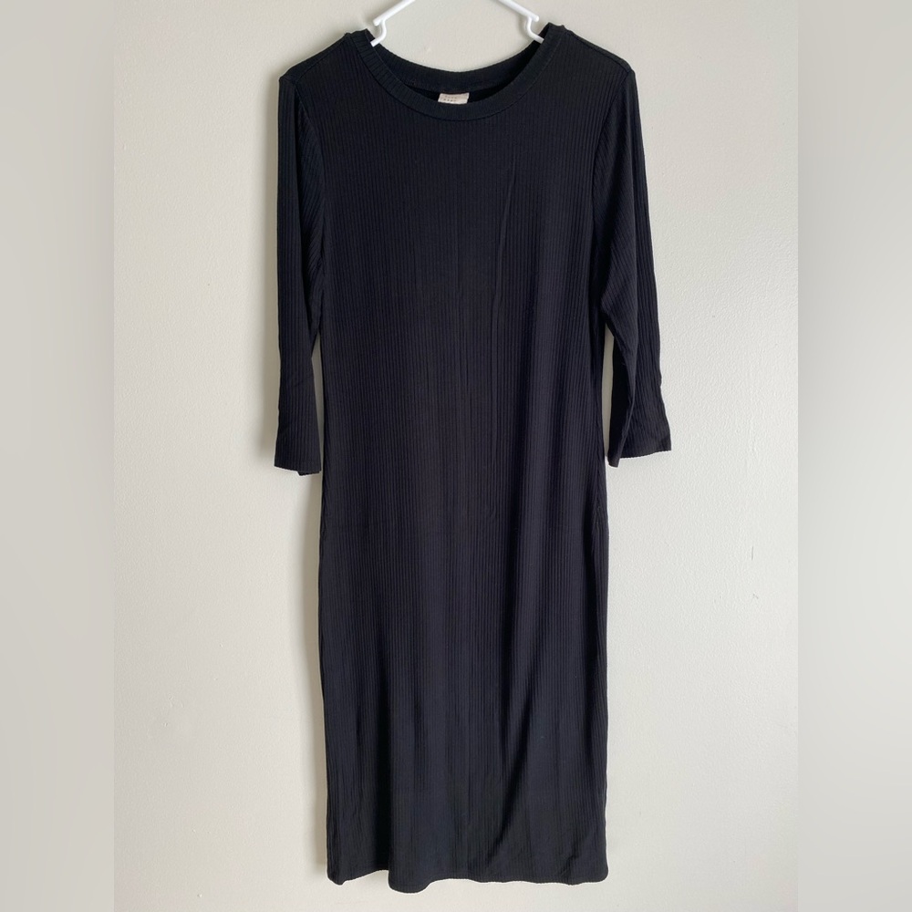 a new day Black Ribbed Long Sleeve Bodycon Dress